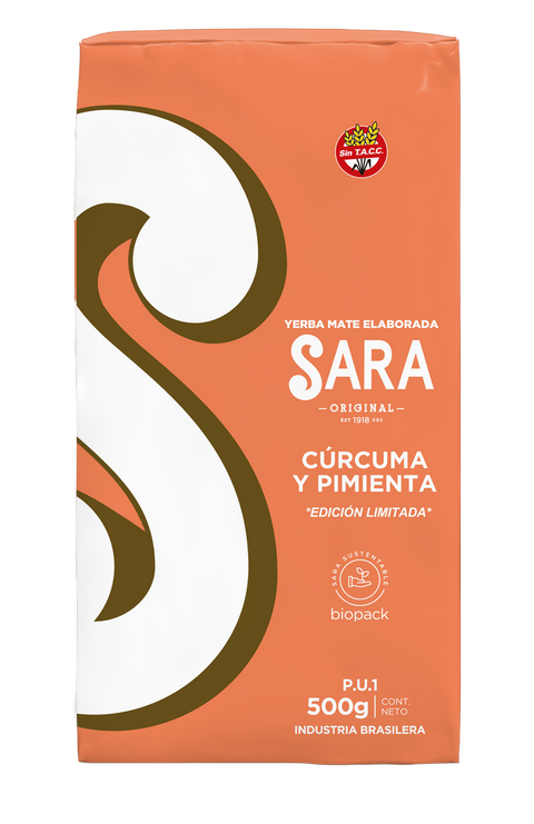 Yerba Mate Sara CURCUMA Y PIMIENTA 500G.