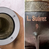 Grabado real en la virola y el costado de un mate